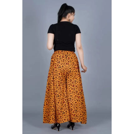 Rosolly Women's Cotton Printed Elastic Palazzo Pant (Orange, Free Size)