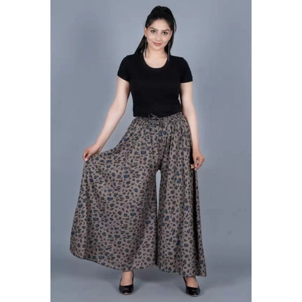 Rosolly Women's Cotton Printed Elastic Palazzo Pant (Grey, Free Size)