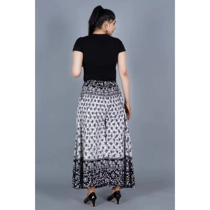Rosolly Women's Cotton Jaipur Printed Elastic Palazzo Pant (Black, Free Size)