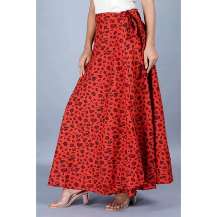 Rosolly Women's Cotton Printed Wrap Around Maxi Skirt (Red, Free Size)
