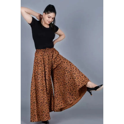 Rosolly Women's Cotton Printed Elastic Palazzo Pant (Brown, Free Size)