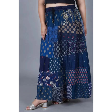 Rosolly Women's Rayon Printed Elastic Skirt (Blue, Free Size)