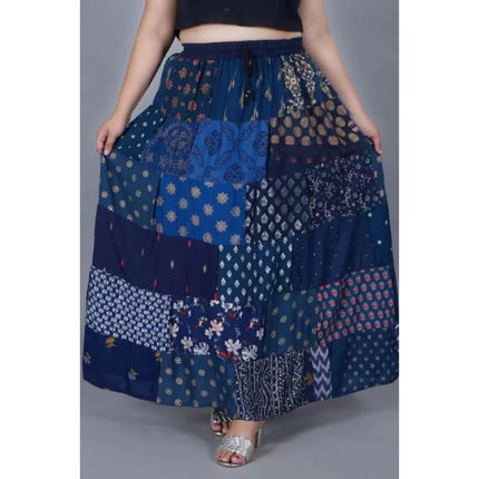 Rosolly Women's Rayon Printed Elastic Skirt (Blue, Free Size)