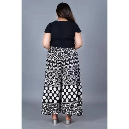 Rosolly Women's Cotton Printed Elastic Palazzo Pant (Black, Free Size)