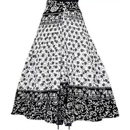Rosolly Women's Cotton Jaipur Printed Wrap Around Maxi Skirt (Black, Free Size)