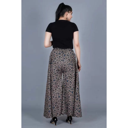 Rosolly Women's Cotton Printed Elastic Palazzo Pant (Grey, Free Size)