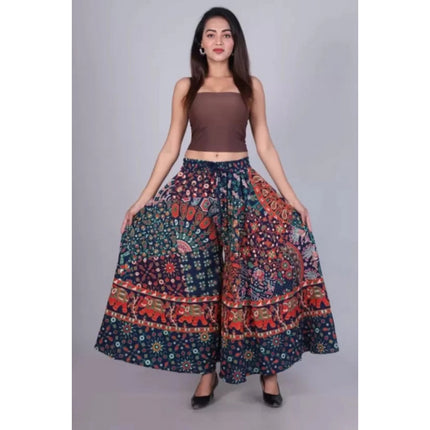 Rosolly Women's Cotton Jaipur Printed Elastic Palazzo Pant (Blue, Free Size)