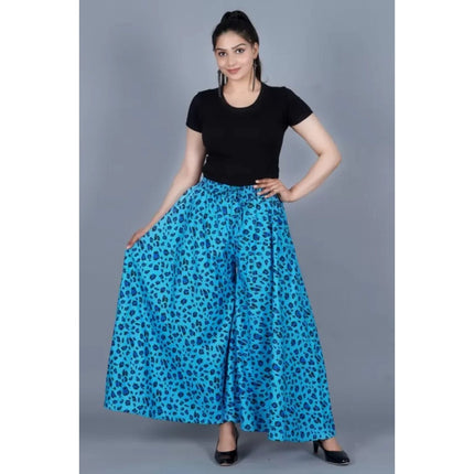 Rosolly Women's Cotton Printed Elastic Palazzo Pant (Light Blue, Free Size)
