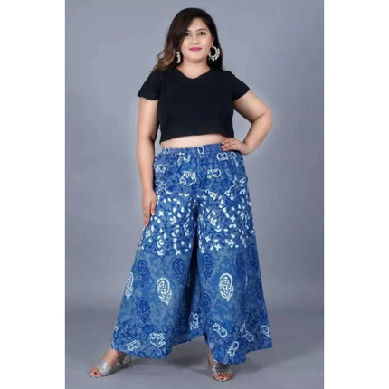 Rosolly Women's Cotton Printed Elastic Palazzo Pant (Blue, Free Size)