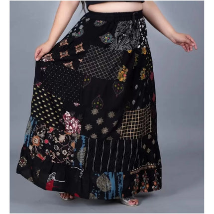 Rosolly Women's Rayon Printed Elastic Skirt (Black, Free Size)