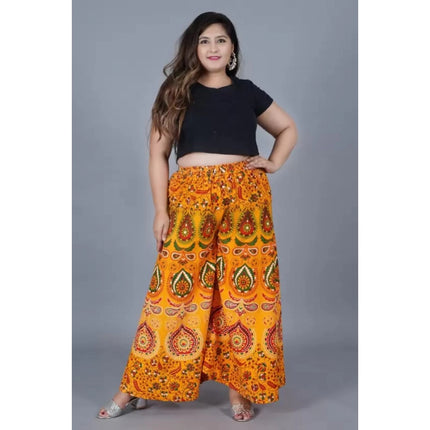 Rosolly Women's Cotton Jaipur Printed Elastic Palazzo Pant (Yellow, Free Size)