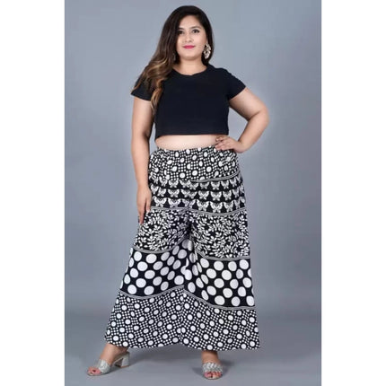 Rosolly Women's Cotton Printed Elastic Palazzo Pant (Black, Free Size)