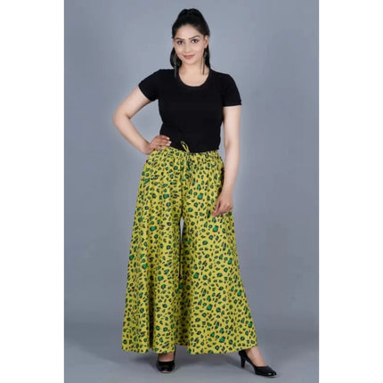 Rosolly Women's Cotton Printed Elastic Palazzo Pant (Green, Free Size)
