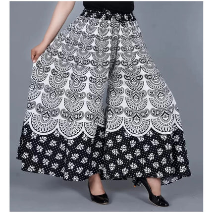 Rosolly Women's Cotton Jaipur Printed Elastic Palazzo Pant (Black, Free Size)