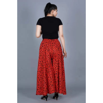 Rosolly Women's Cotton Printed Elastic Palazzo Pant (Red, Free Size)