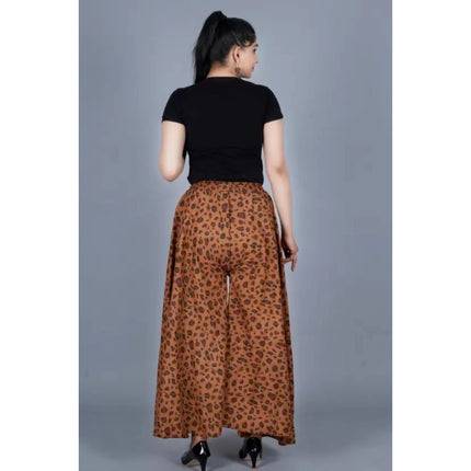 Rosolly Women's Cotton Printed Elastic Palazzo Pant (Brown, Free Size)