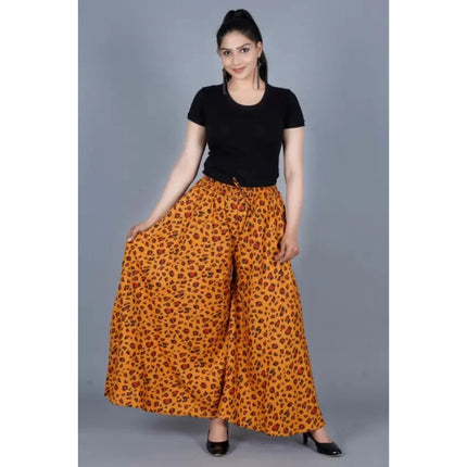 Rosolly Women's Cotton Printed Elastic Palazzo Pant (Orange, Free Size)