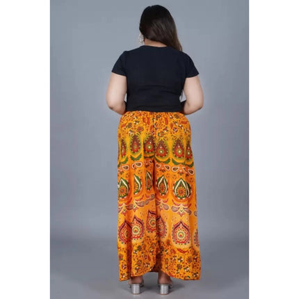 Rosolly Women's Cotton Jaipur Printed Elastic Palazzo Pant (Yellow, Free Size)