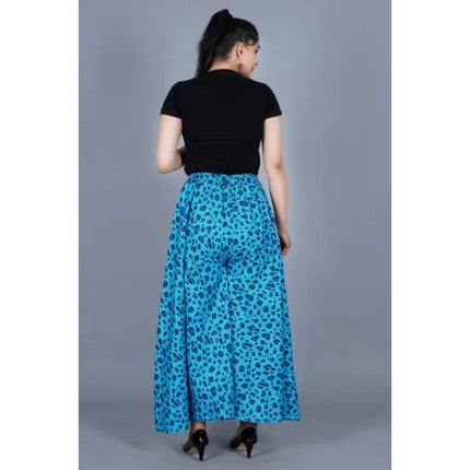 Rosolly Women's Cotton Printed Elastic Palazzo Pant (Light Blue, Free Size)