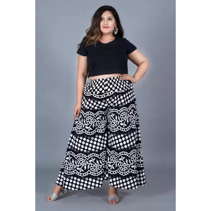 Rosolly Women's Cotton Printed Elastic Palazzo Pant (Black, Free Size)