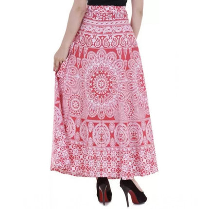 Rosolly Women's Cotton Printed Wrap Around Maxi Skirt (Red, Free Size)