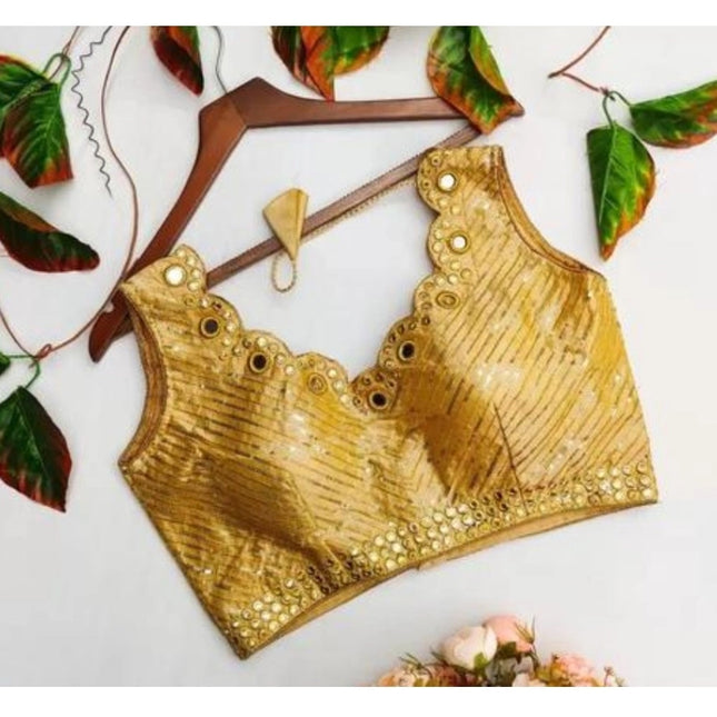 Rosolly Women's Cotton Silk Embellished Padded Cup Readymade Blouse (Gold, Size: Free Size)