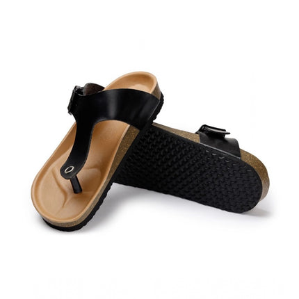 Rosolly Unisex Cork Adjustable Buckle Straps Cork Sandals (Black)