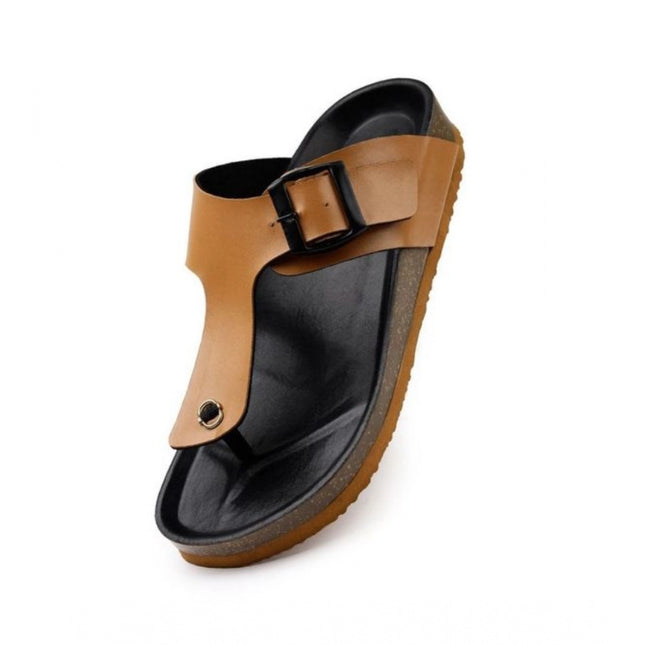 Rosolly Unisex Cork Adjustable Buckle Straps Cork Sandals (Tan)