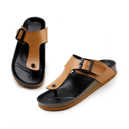 Rosolly Unisex Cork Adjustable Buckle Straps Cork Sandals (Tan)