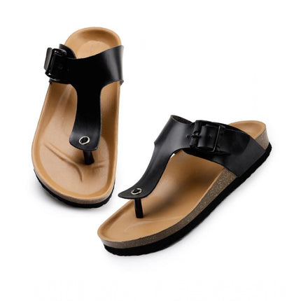 Rosolly Unisex Cork Adjustable Buckle Straps Cork Sandals (Black)