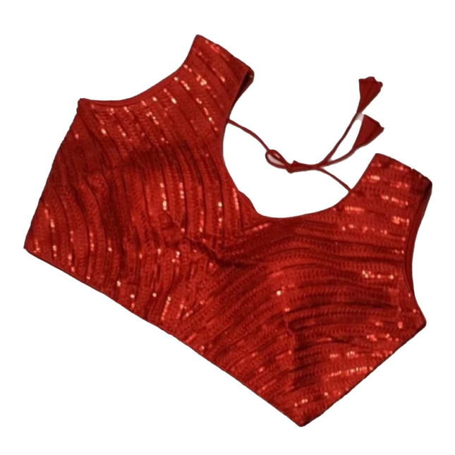 Rosolly Women's Cotton Silk Embellished Padded Cup Readymade Blouse (Red, Size: Free Size)