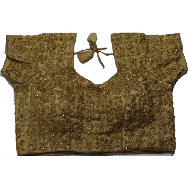 Rosolly Women's Silk Embroidered Padded Cup Readymade Blouse (Beige, Size: Free Size)