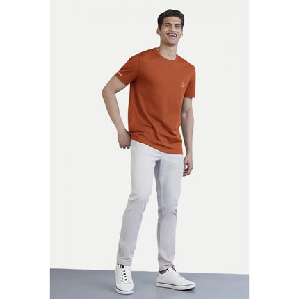 Rosolly Men'sÂ Casual Half sleeve SolidÂ Polyester Crew Neck T-shirt (Rust)