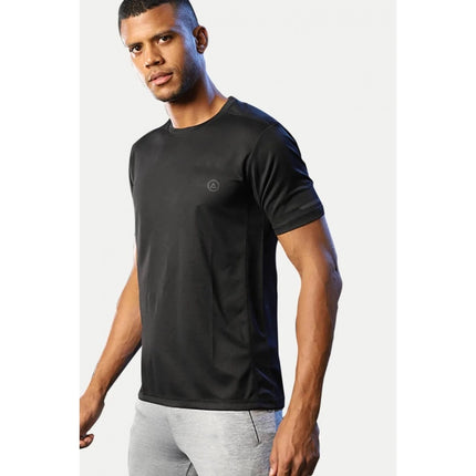Rosolly Men'sÂ Casual Half sleeve SolidÂ Polyester Crew Neck T-shirt (Black)