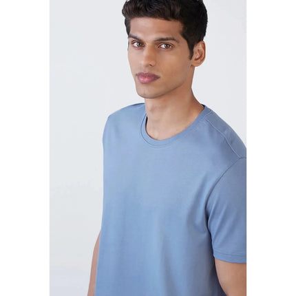 Rosolly Men'sÂ Casual Half sleeve SolidÂ Polyester Crew Neck T-shirt (Light Blue)