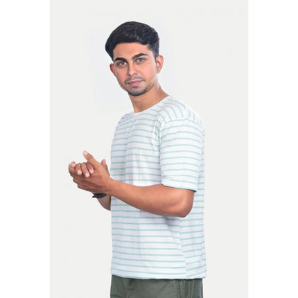 Rosolly Men'sÂ Casual Half sleeve Stripped Cotton Crew Neck T-shirt (Green)