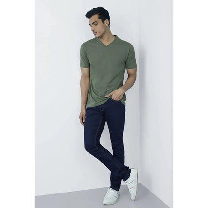 Rosolly Men'sÂ Casual Half sleeve SolidÂ Cotton V Neck T-shirt (Green)