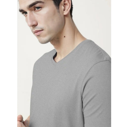 Rosolly Men'sÂ Casual Half sleeve SolidÂ Cotton V Neck T-shirt (Grey Melange)