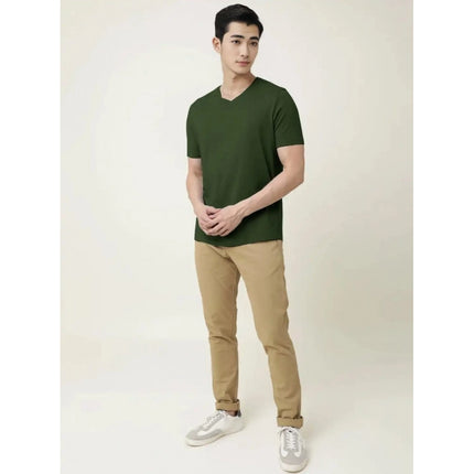 Rosolly Men'sÂ Casual Half sleeve SolidÂ Cotton V Neck T-shirt (Olive)