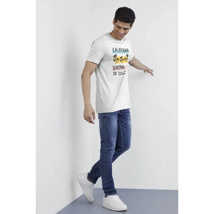 Rosolly Men'sÂ Casual Half sleeve Printed Polyester Crew Neck T-shirt (White)