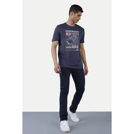 Rosolly Men'sÂ Casual Half sleeve Printed Polyester Crew Neck T-shirt (Blue)