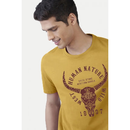 Rosolly Men'sÂ Casual Half sleeve Printed Polyester Crew Neck T-shirt (Mustard)