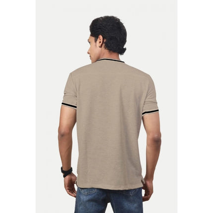 Rosolly Men'sÂ Casual Half sleeve SolidÂ Polyester Crew Neck T-shirt (Beige)