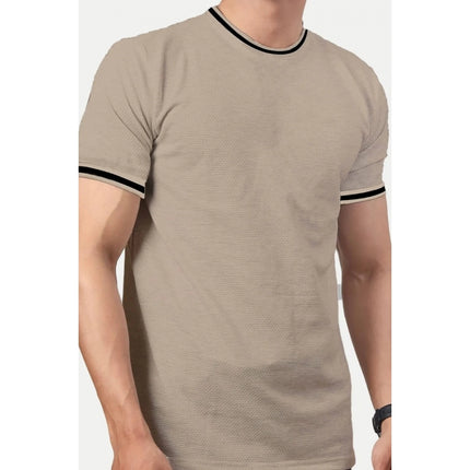 Rosolly Men'sÂ Casual Half sleeve SolidÂ Polyester Crew Neck T-shirt (Beige)