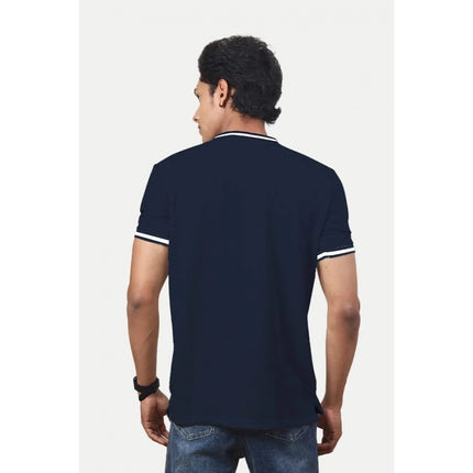 Rosolly Men'sÂ Casual Half sleeve SolidÂ Polyester Crew Neck T-shirt (Navy)