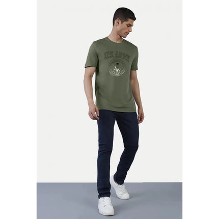 Rosolly Men'sÂ Casual Half sleeve Printed Cotton Crew Neck T-shirt (Military Green)