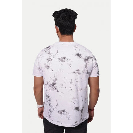 Rosolly Men'sÂ Casual Half sleeve Printed Cotton Crew Neck T-shirt (White)