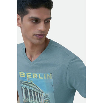 Rosolly Men'sÂ Casual Half sleeve Digital Printed Cotton Crew Neck T-shirt (Teal)