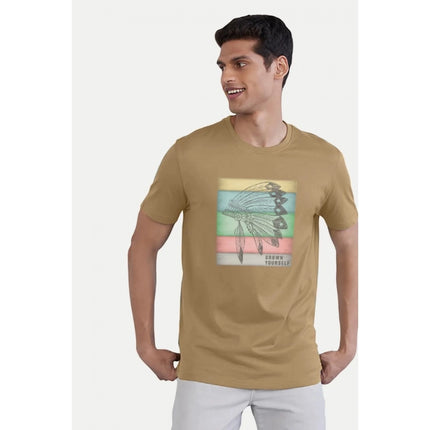 Rosolly Men'sÂ Casual Half sleeve Digital Printed Cotton Crew Neck T-shirt (Sand)
