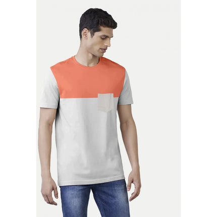 Rosolly Men'sÂ Casual Half sleeve SolidÂ Cotton Round Neck T-shirt (Beige)